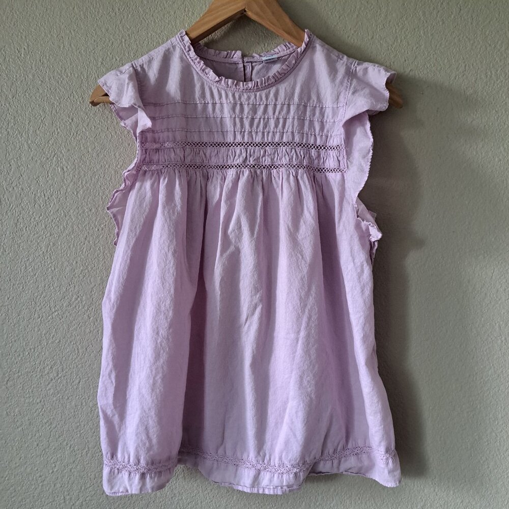 Old Navy Lavender Lace-Trimmed Blouse with Capped Sleeves Size Medium